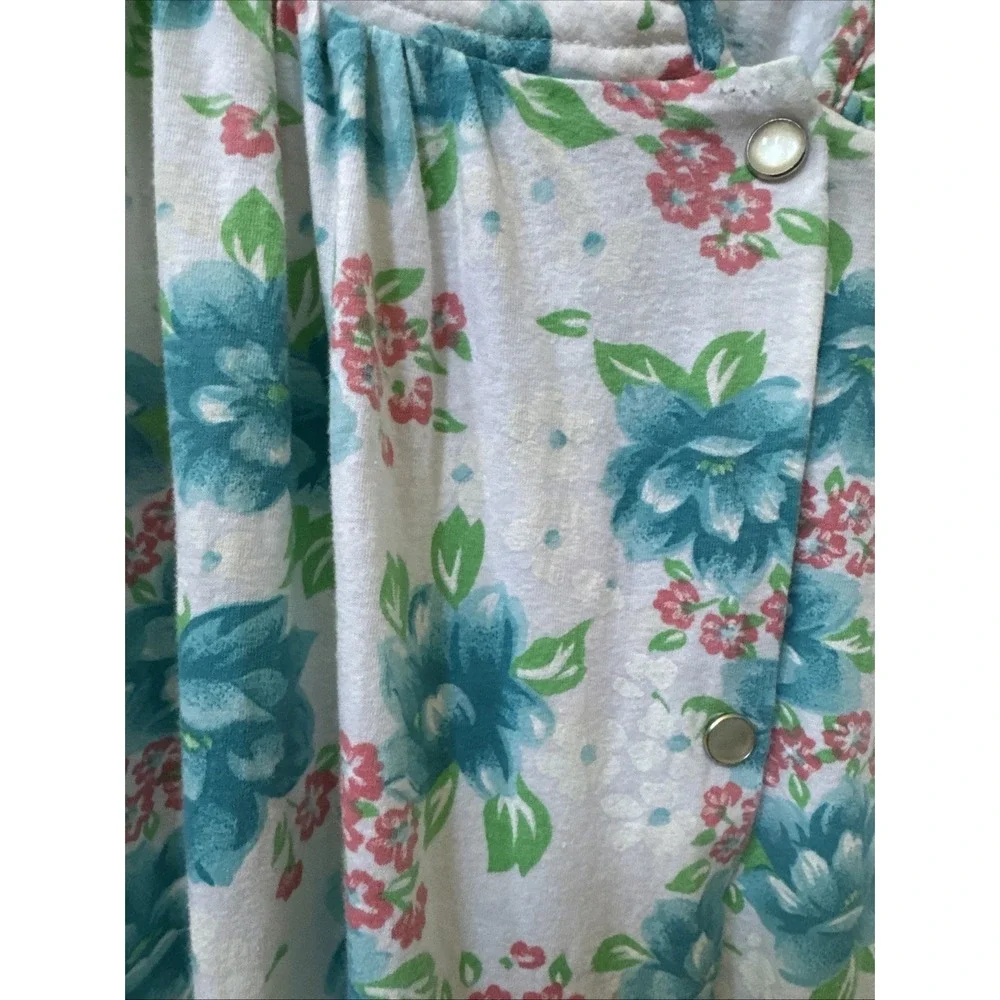 VTG Moon Dance SZ L Pearl Snap‎ Housecoat Pocket Blue Floral Granny Core Retro - Picture 2 of 10